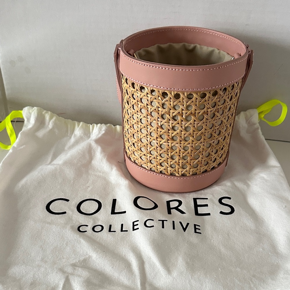 NWOT Colores Collective Natural Cane Wicker Bucket Bag